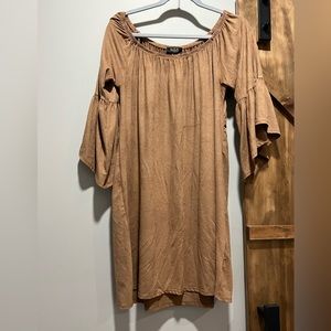 Brown Off The Shoulder Corduroy Dress
